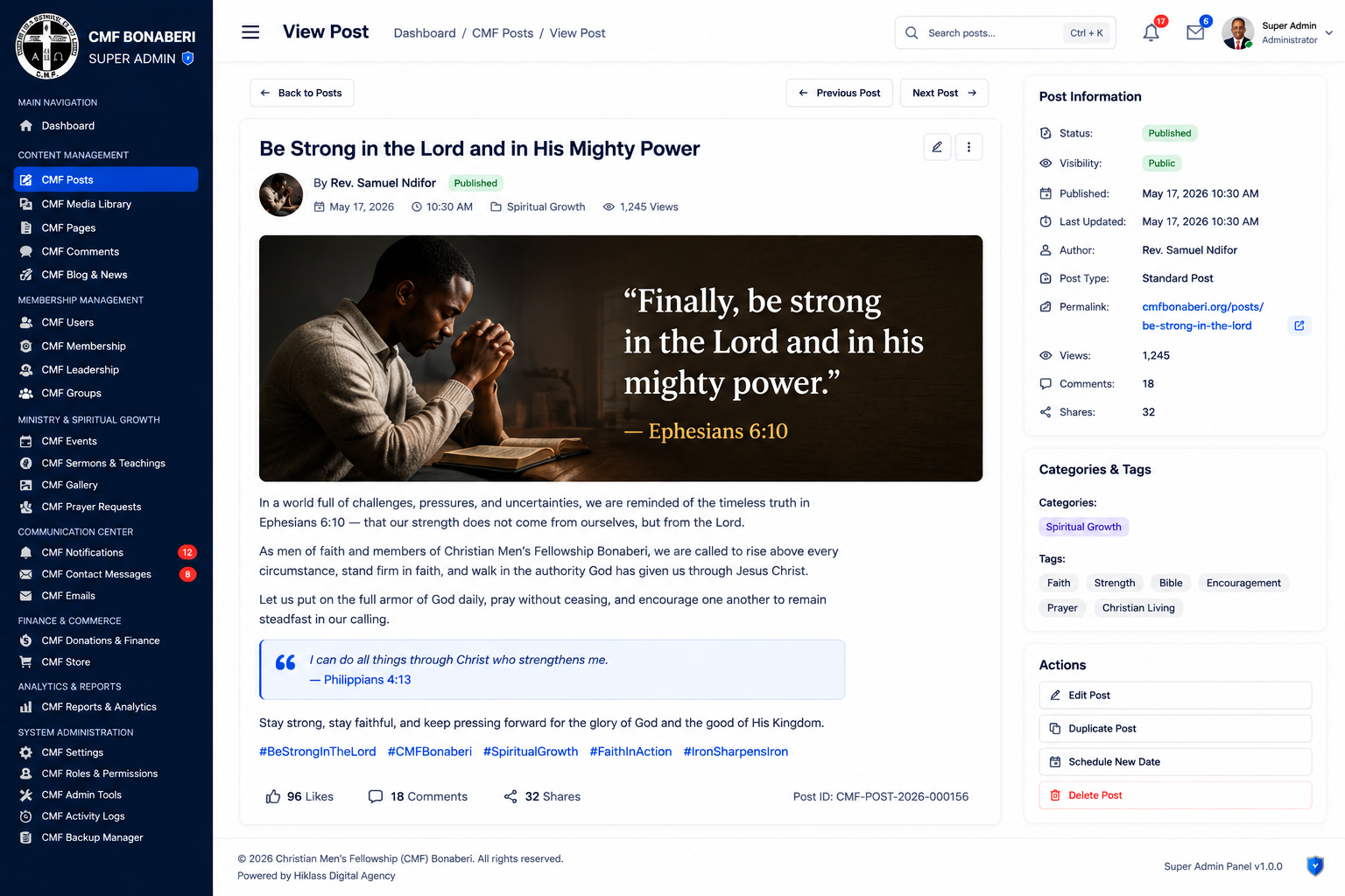CMF Bonaberi View Post admin UI design