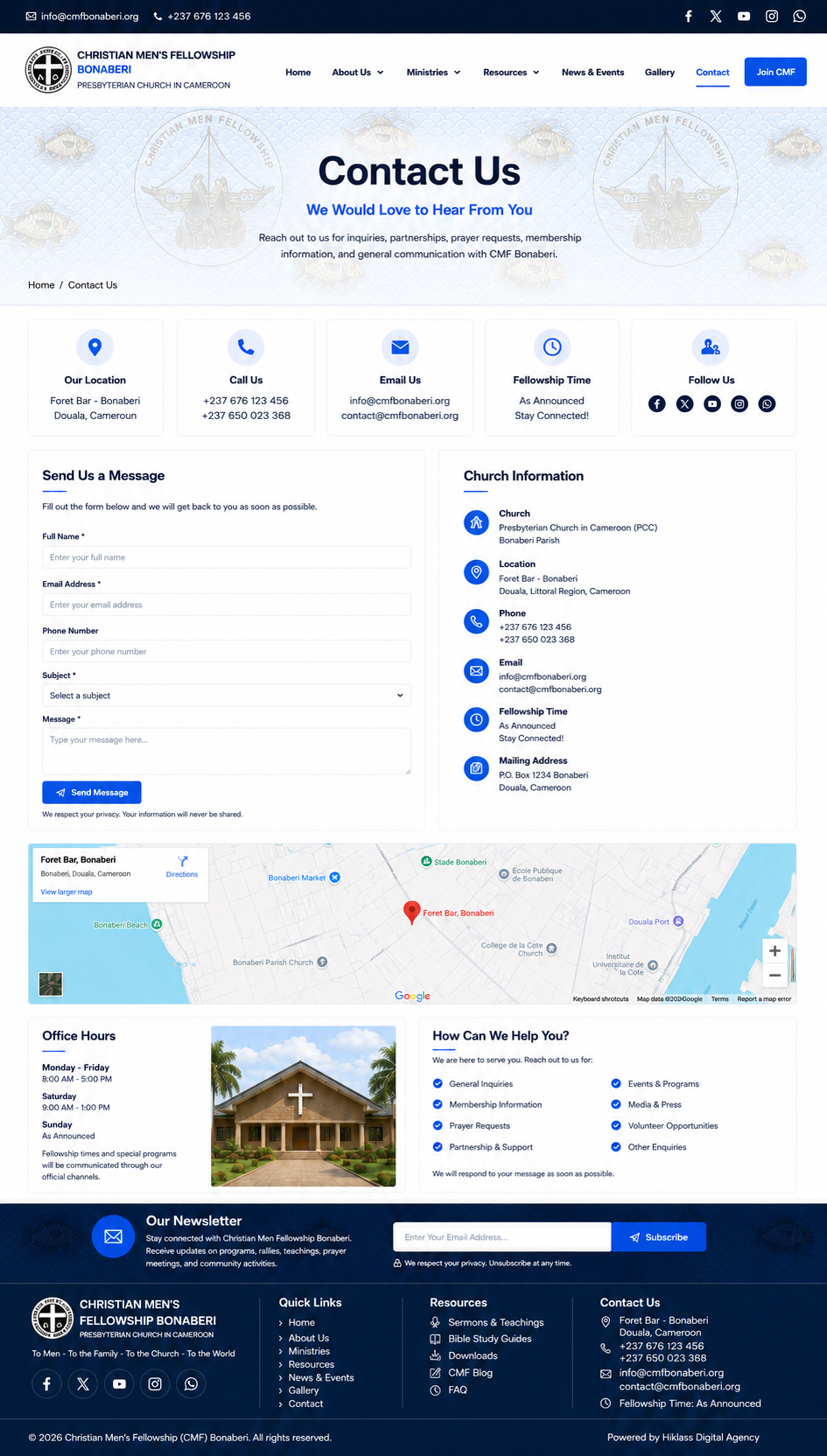 CMF Bonaberi Contact page UI design