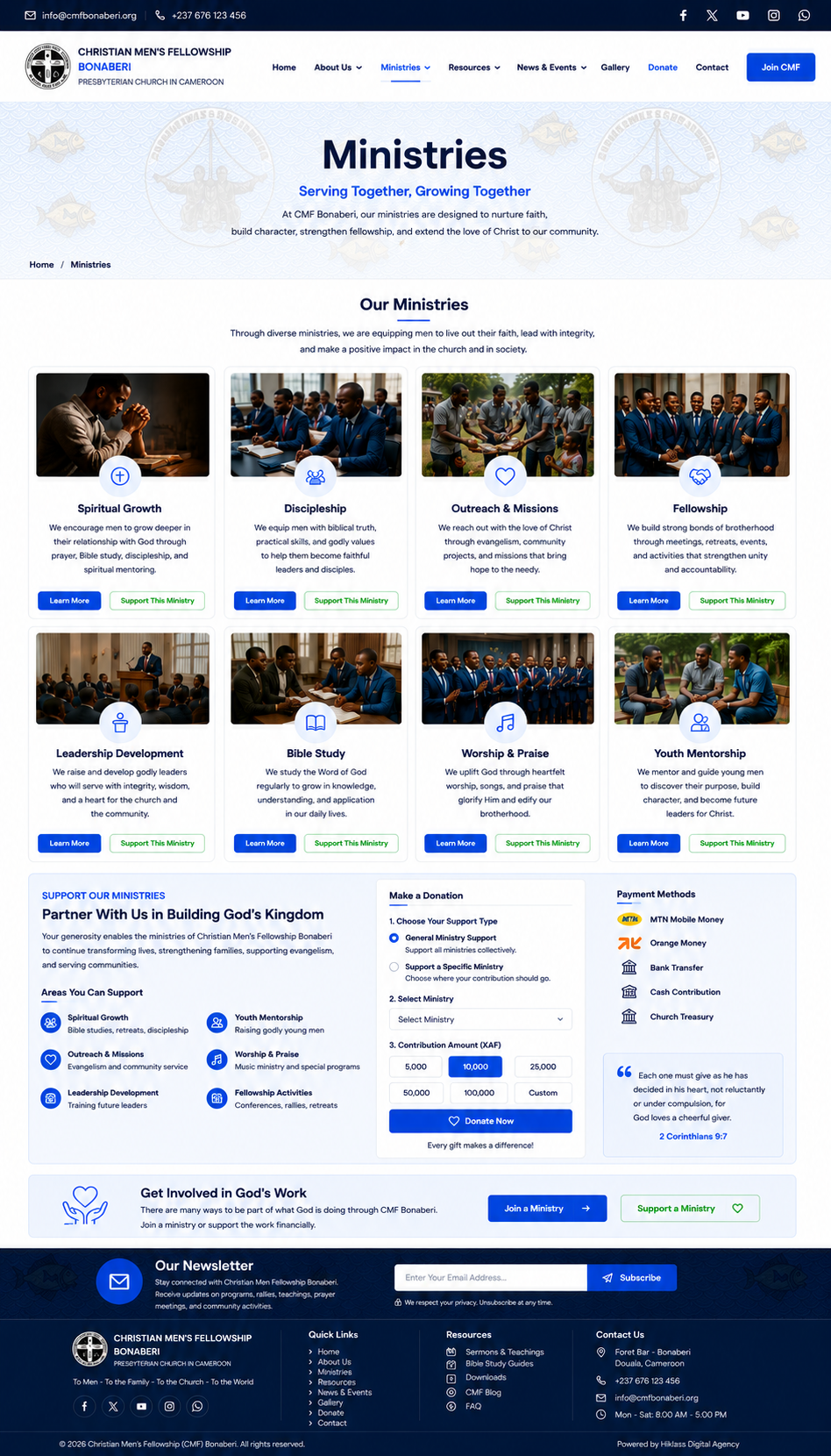 CMF Bonaberi Ministries page UI design