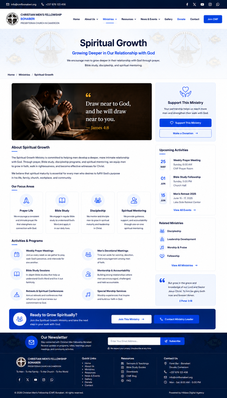 CMF Bonaberi Spiritual Growth Ministry page UI design